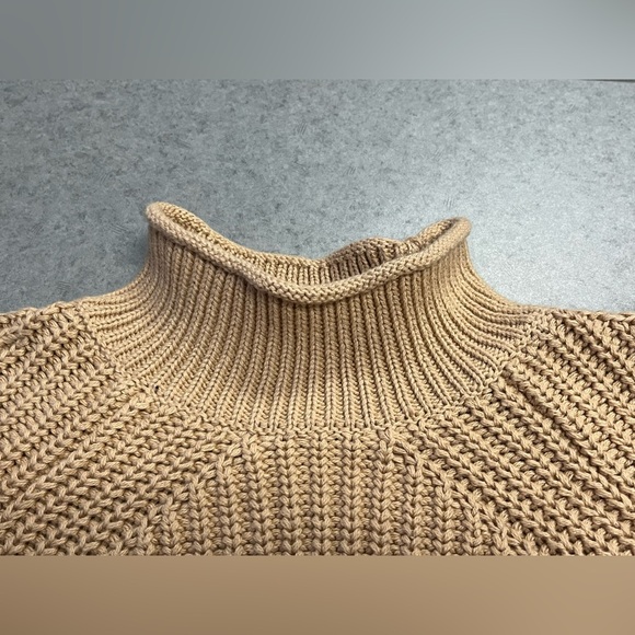 J.Crew Chunky Knit Mock Neck Sweater Tan Ribbed 100% Cotton—XL (Unisex) - Picture 5 of 9